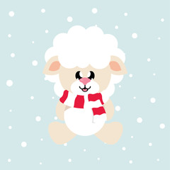 cartoon cute sheep white with scarf sitting