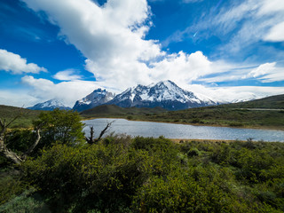 Chile, Patagonia, National Park Torres del Paine, Region Última Esperanza, and Chilean Antarctic, mountains Cerro Paine Grande and Torres del Paine, Laguna Amarga