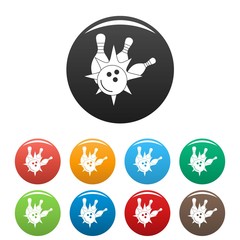 Bowling strike icons set 9 color vector isolated on white for any design