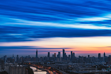 Morden city sunrise in Nanjing, China