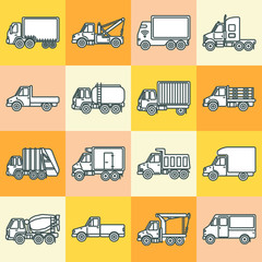 Truck icons set in thin line style
