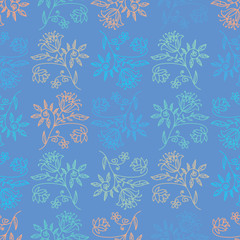 Floral seamless pattern with branches and leaves. Vector illustration.