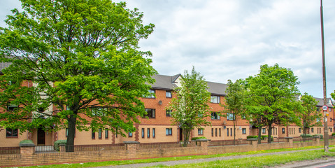 street with orange houses