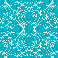 Floral damask seamless pattern with branches and flowers. Vector illustration.
