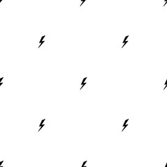 Black lightning bolt simple seamless pattern. storm or thunder and lightning strike ornament on white.