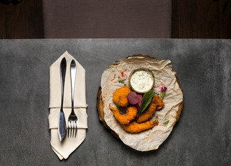 Fried Tiger Prawns in Tempura with Sauce