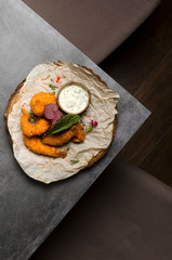 Fried Tiger Prawns in Tempura with Sauce