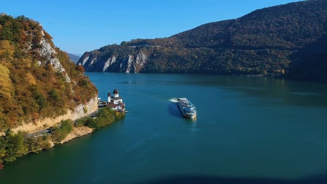 Autumn aerial view of Danube Gorge, Romania
