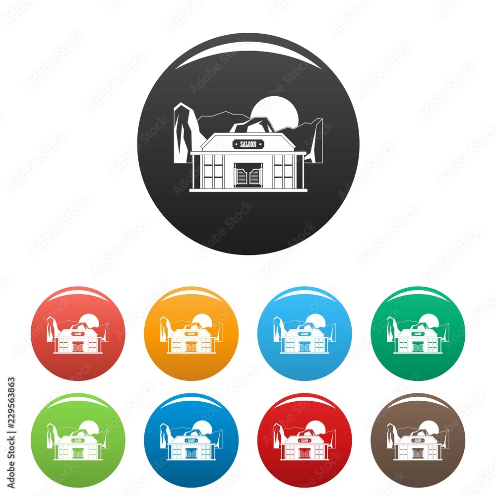Poster bar saloon icons set 9 color vector isolated on white for any design