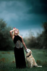 beautiful woman and her dog