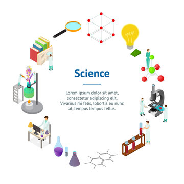 Science Chemical Pharmaceutical Concept Banner Card Circle 3d Isometric View. Vector