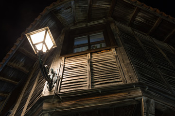 Architecture of the old city of Nesebar (Nessebar) at night. Streets and color of the city at...