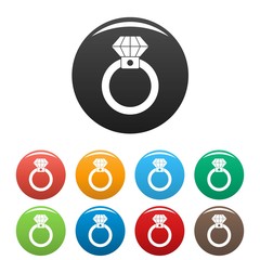 Diamond ring icons set 9 color vector isolated on white for any design