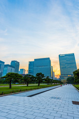 Obraz premium 夜明けの高層ビル群 丸ノ内 The sky at daybreak in Marunouchi, Tokyo, Japan
