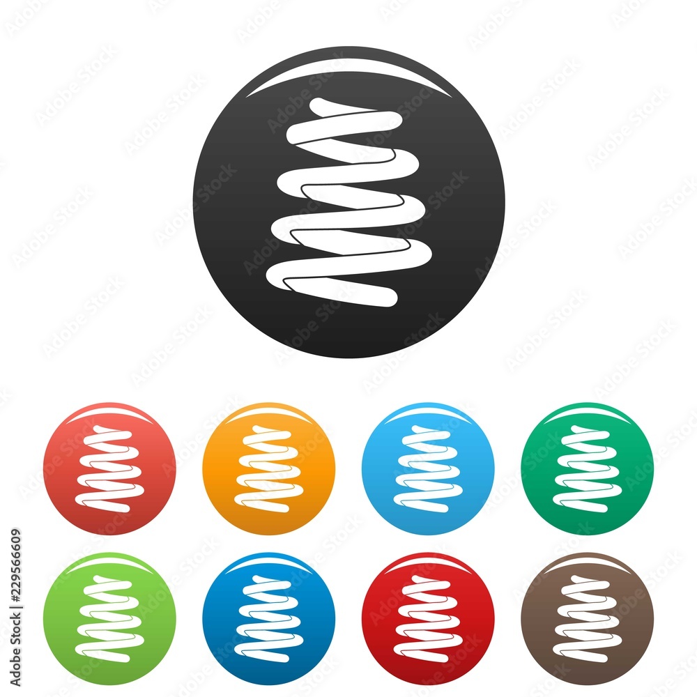 Aufkleber spring coil icons set 9 color vector isolated on white for any design