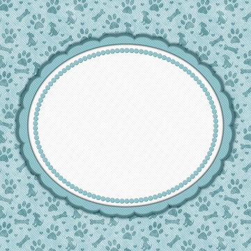 Teal and white dog pattern oval border with copy space