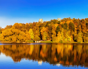 Upper Tsaritsyn pond in autumn. Tsaritsyno Museum-reserve. Moscow, Russia