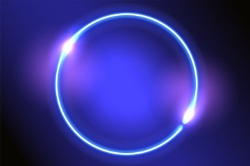 Fantastic background with neon round frame and space portal into another dimension