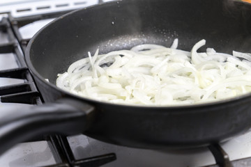 Fry onions in a frying pan. Place for your text.