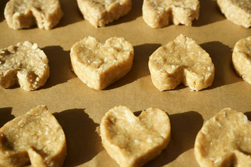 Raw oatmeal heart-shaped cookies