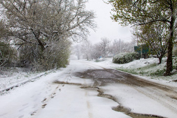 Snowy rural road