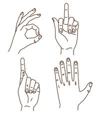 Hands gestures hand drawn doodle set stroke outline logo