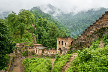 Fototapeta na wymiar Rudkhan Castle architecture in Iran. Rudkhan Castle is a brick and stone medieval castle, located 25 km southwest of Fuman city north of Iran in Gilan province.