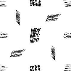 Seamless pattern hand drawn with a brush strokes. Abstract black and white paint brushstrokes vector illustration. Grunge monochrome background. Good for web, print, textile and wrapping paper.