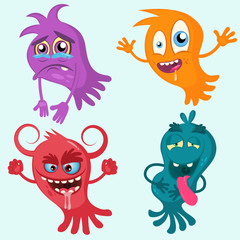 Cartoon octopuses or ghosts collection. Set for Halloween. Vector set of aliens isolated. Emotional ghosts. Design for print, logo, illustration, t-shirt, party decoration, icon, emblem or sticker.