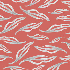 Seamless abstract graphic pattern of leaves, feathers.