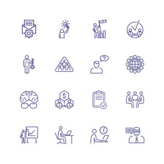 Naklejka premium Management line icon set. Interview, presentation, workplace. Business concept. Can be used for topics like office routine, meeting, career