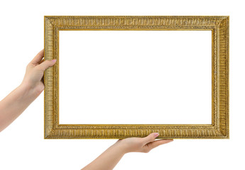 Wooden picture frame in hands