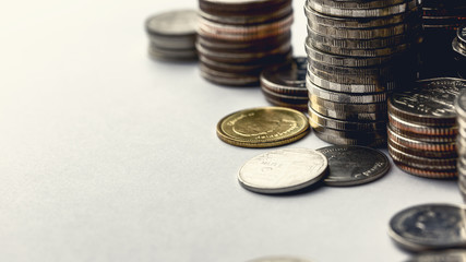 Coins on white background