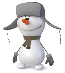 3d Illustration happy snowman/3d Illustration The New Year's snow character congratulates all on a holiday