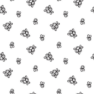 Floral seamless pattern Berries. Vector Background with Cranberry or lingonberry. Hand Drawn Doodle Forest wild berry