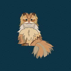 cute animal portrait in flat vector illustration design, smiling cat sitting on the floor brown orange white cat cartoon