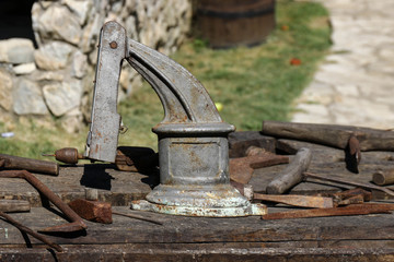 Set of old hand tools for carpenter and locksmith