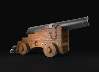 Cannon old set on background. 3D rendering.