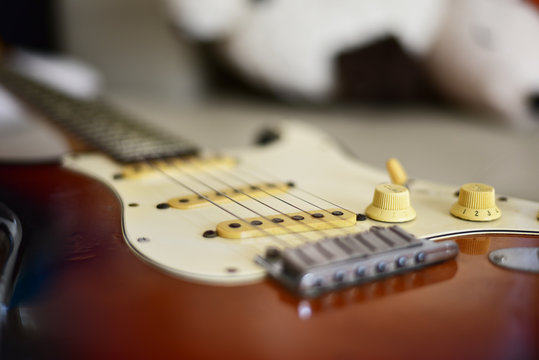 Close up of electric guitar