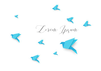 Fototapeta na wymiar Paper pigeons and doves set in origami style
