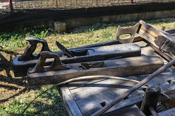 Set of old hand tools for carpenter and locksmith