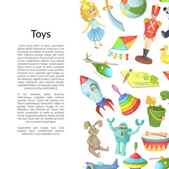 Vector cartoon children toys background with place for text illustration