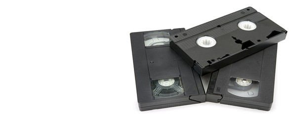video cassette on a white background. Wide photo. Free space for text