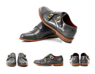 Men’s dress shoes double monk strab isolated on white background. Pack Shots