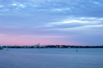 Blue Boat House In Perth at cloudy sunset