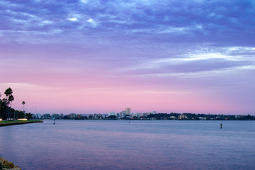 Blue Boat House In Perth at cloudy sunset