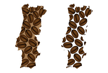 Portugal -  map of coffee bean, Portuguese Republic map made of coffee beans,