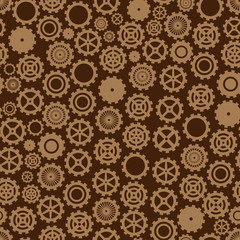Cogwheels Background - seamless pattern - brown, 