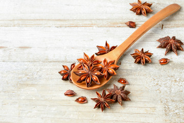 star anise fruits on the wooden board