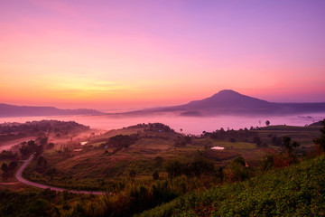 Sea mist at the mountain in sunrise time